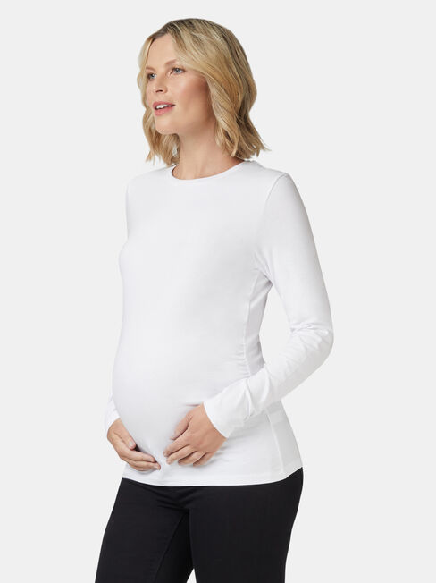 Natalie Maternity Long Sleeve Top, White, hi-res