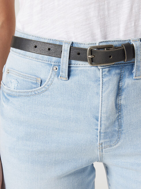 Penny Slim Leather Belt, Black, hi-res