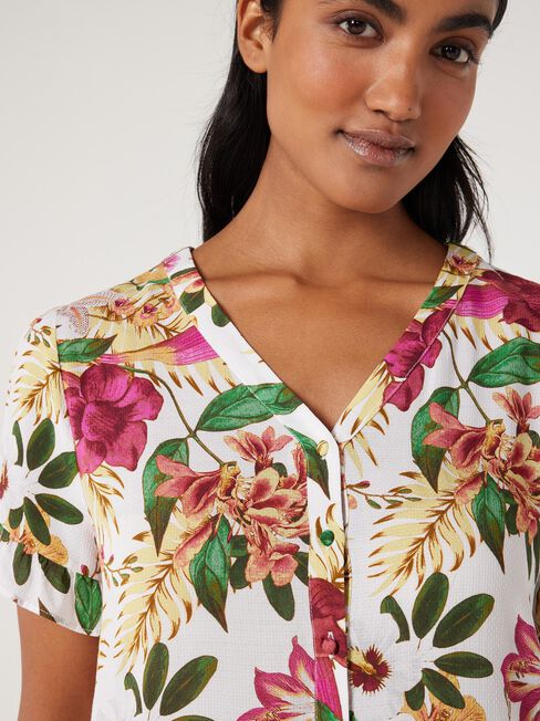 Angela Button Through Top, Tropical Punch, hi-res