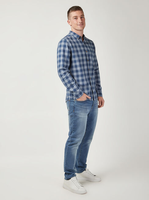 LS Holmes Brushed Check Shirt, Blue, hi-res