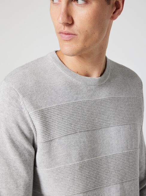 Ralph Stripe Crew Knit, Silver Grey Marle, hi-res