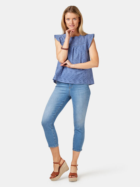Gianna Broderie Top, Blue, hi-res