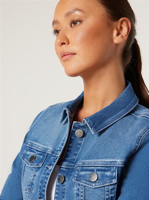 Classic Stretch Denim Jacket, Mid Blue, hi-res