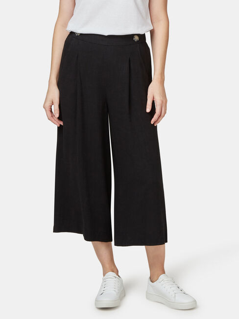 Ava Wide Leg Elastic Waist Pant, Black, hi-res