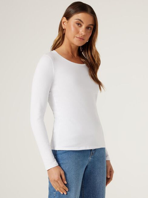 Charlotte Long Sleeve Tee, White, hi-res