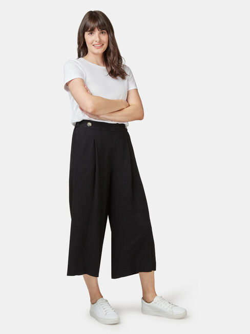 Ava Wide Leg Elastic Waist Pant, Black, hi-res