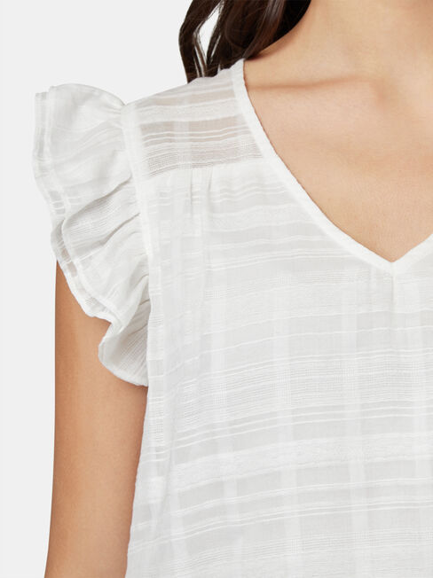 Freya Textured Frill Sleeve Top, White, hi-res