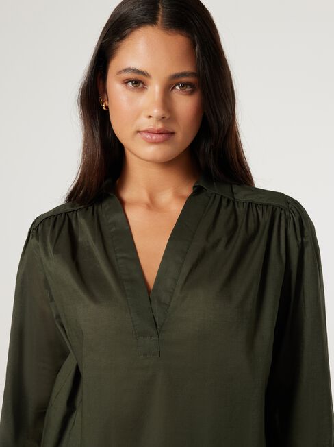 Annemarie Cotton Popover, Green, hi-res