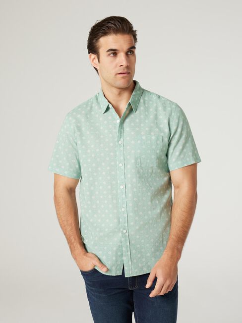 SS Nolan Print Linen Shirt, Sea Green, hi-res