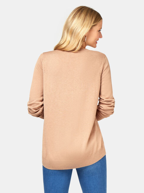 Aspen Essential Curve Hem Pullover, Brown, hi-res