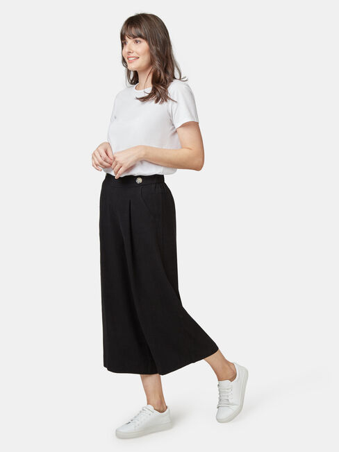 Ava Wide Leg Elastic Waist Pant, Black, hi-res