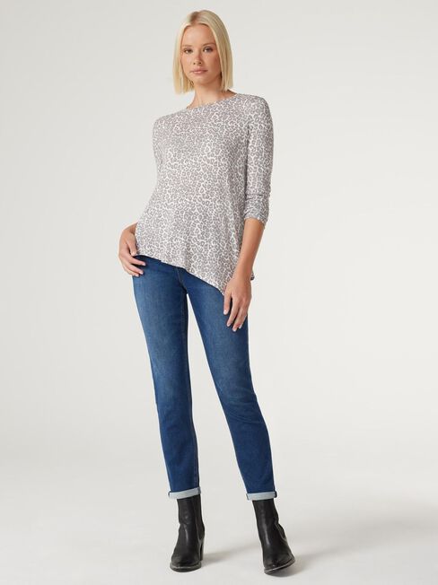 Aries Soft Touch Asymmetric Hem Pullover, Neutral Leopard, hi-res