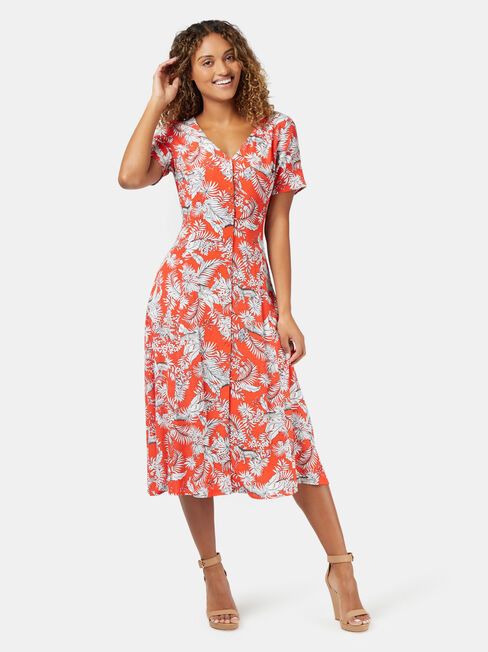Jacqueline Printed Midi Dress, Red, hi-res