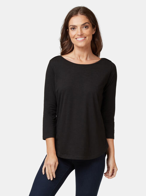 Essential Boatneck Tee, Black, hi-res