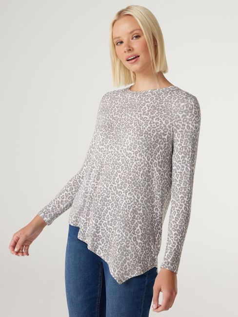 Aries Soft Touch Asymmetric Hem Pullover, Neutral Leopard, hi-res