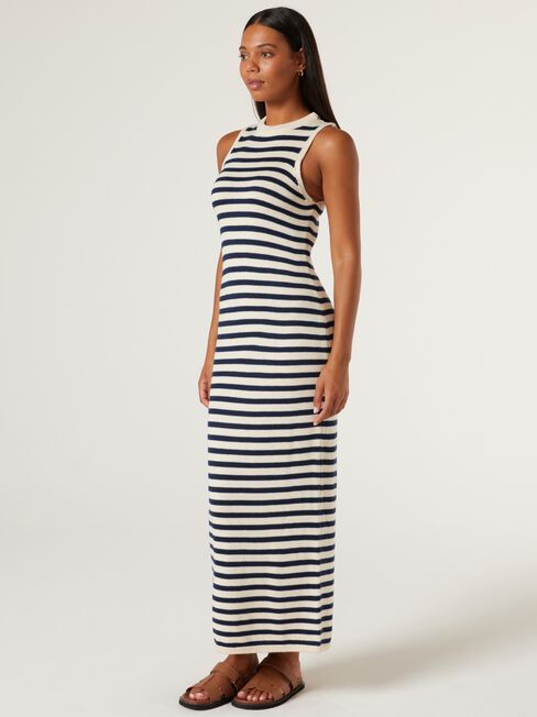 Jen Knit Dress, White Navy Stripe, hi-res