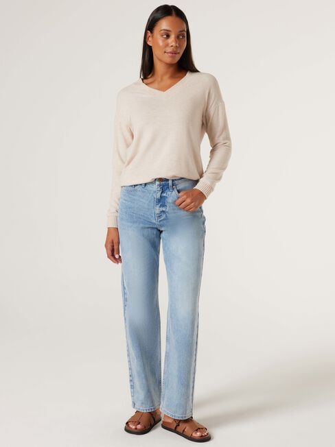 Viv V-Neck Soft Touch Top, Oatmeal, hi-res