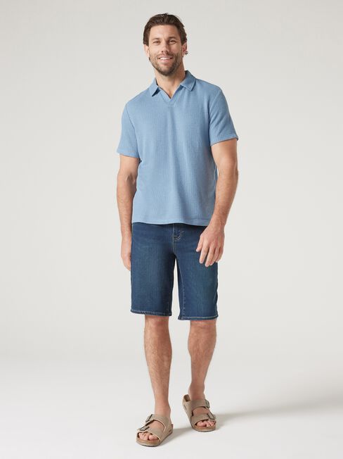 Short Sleeve Jasper Textured Polo, Blue, hi-res