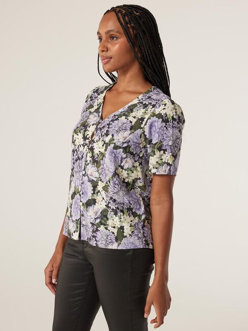 Ingrid Button Front Top, Floral, hi-res