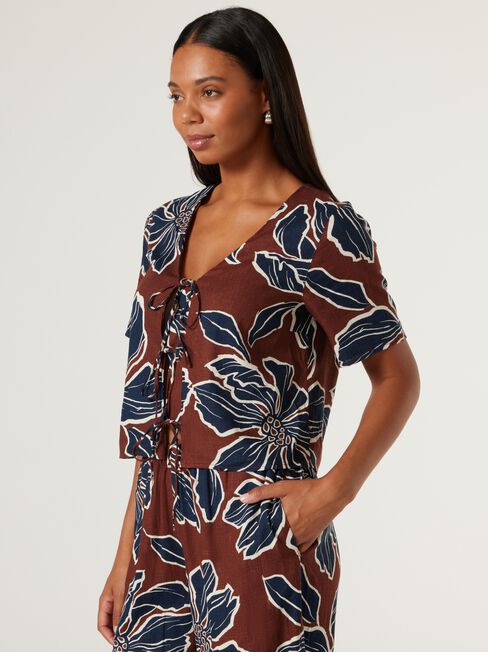Florence Tie Front Top, Bold Blooms, hi-res