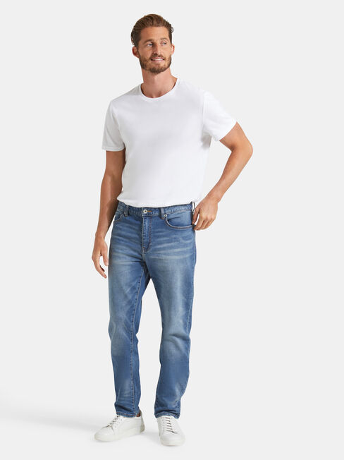 Raleigh Slim Tapered Knit jeans, Mid Indigo, hi-res