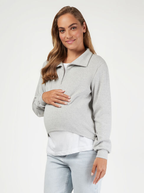 Bailey Zip Front Sweat, Grey, hi-res