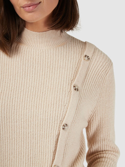 Aurora Button Detail Knit, White, hi-res
