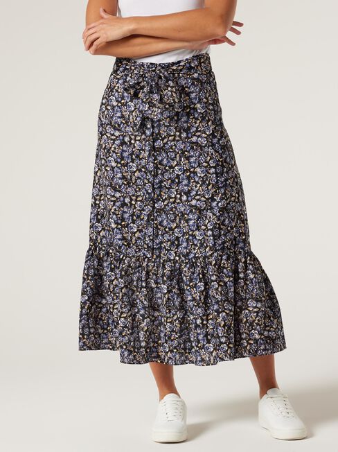 Juliette Button Front Skirt, Midnight Ditsy, hi-res