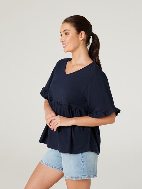 Lola Ruffle Jersey Top, Ink, hi-res
