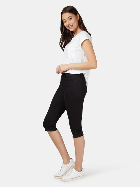 Mid Waisted Pedal Pusher, Black, hi-res