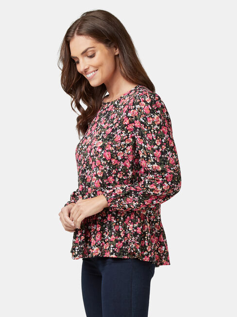 Penelope Peplum Hem Top, Floral, hi-res