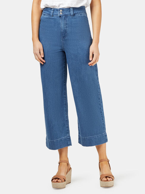 Cara Double Button Wide Leg Jean, Mid Indigo, hi-res