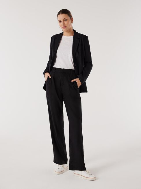 Linen Tailored Pant, Black, hi-res