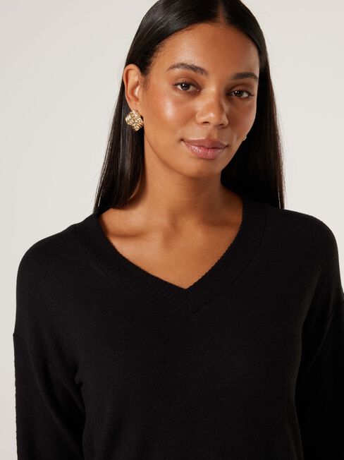 Viv V-Neck Soft Touch Top, Black, hi-res