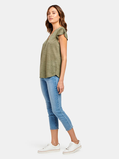 Milly Button Front Tee, Green, hi-res