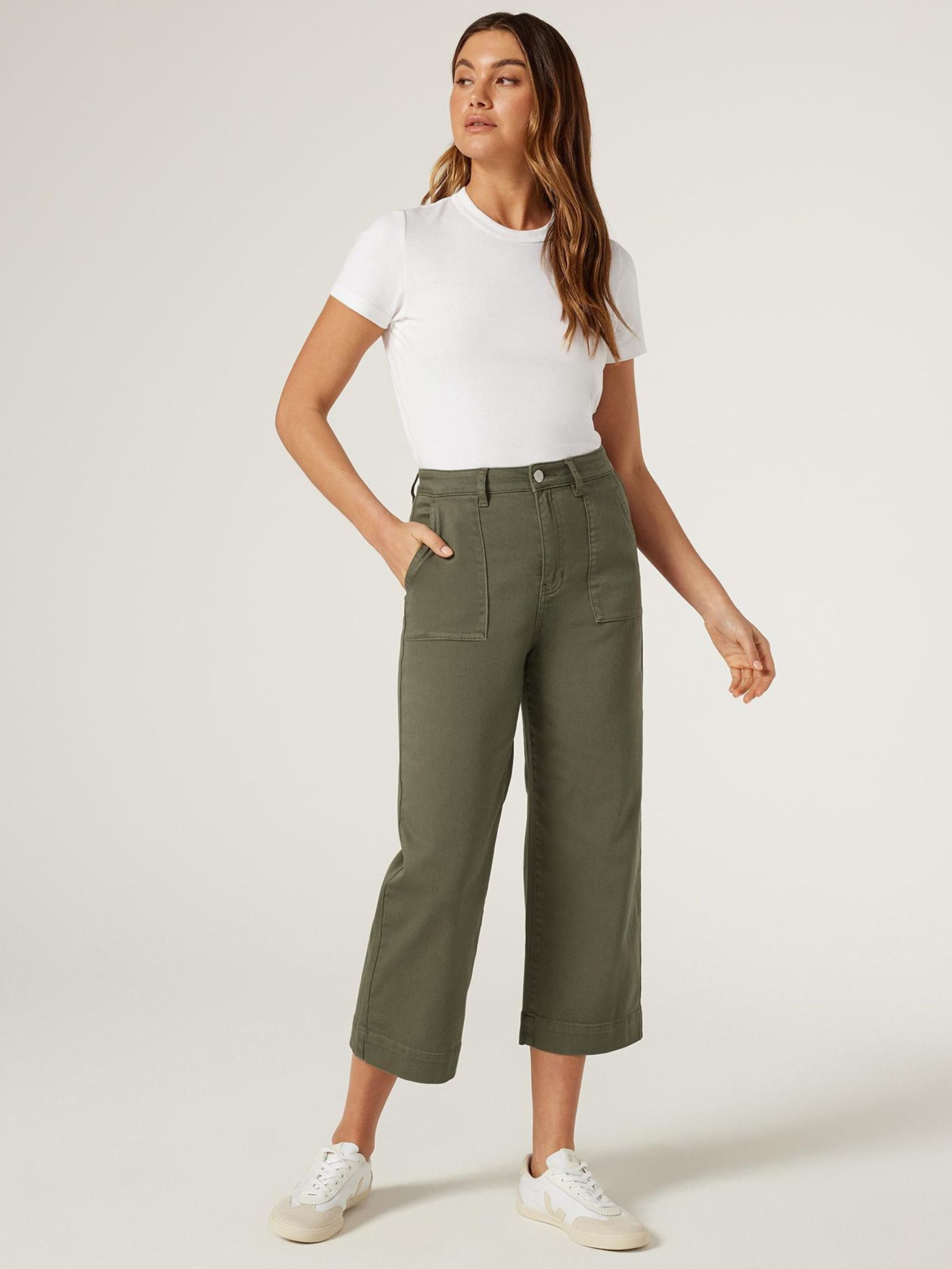 Wide leg khaki capris cheap