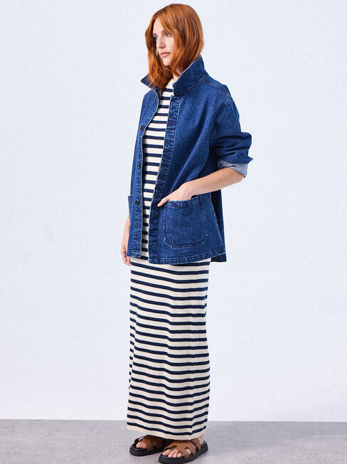 Jen Knit Dress, White Navy Stripe, hi-res