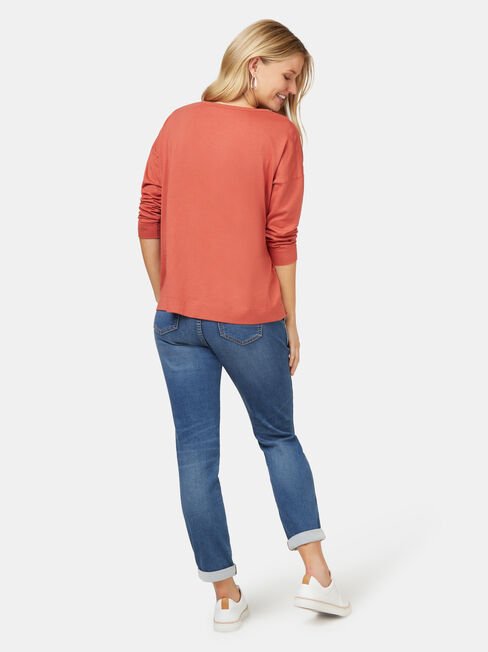 3/4 Sleeve Drop Shoulder Tee, Pink, hi-res