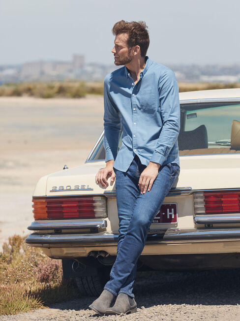 Heston Oxford Long Sleeve Shirt, Blue, hi-res
