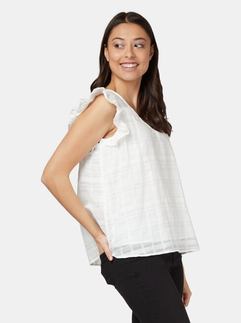 Freya Textured Frill Sleeve Top, White, hi-res