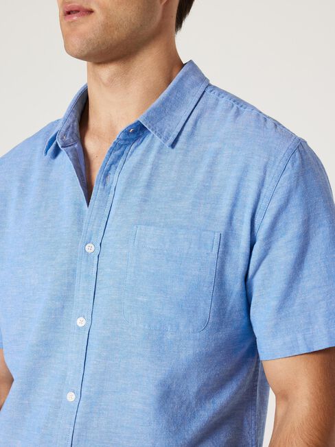 Wolf Textured Short Sleeve Shirt, Sapphire, hi-res