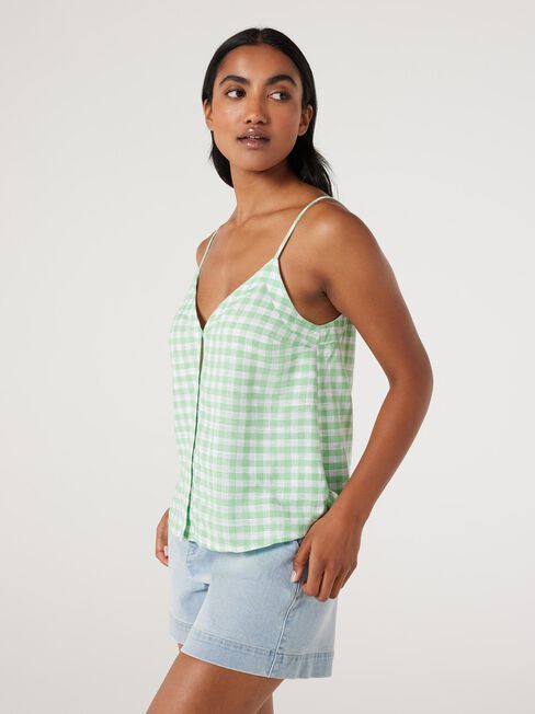 Fifi Button Front Top, Green Gingham, hi-res