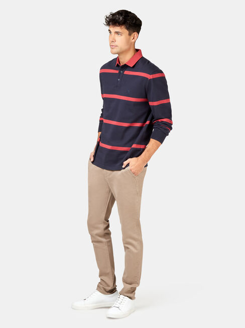 Clark Stripe Long Sleeve Rugby Polo, Blue, hi-res