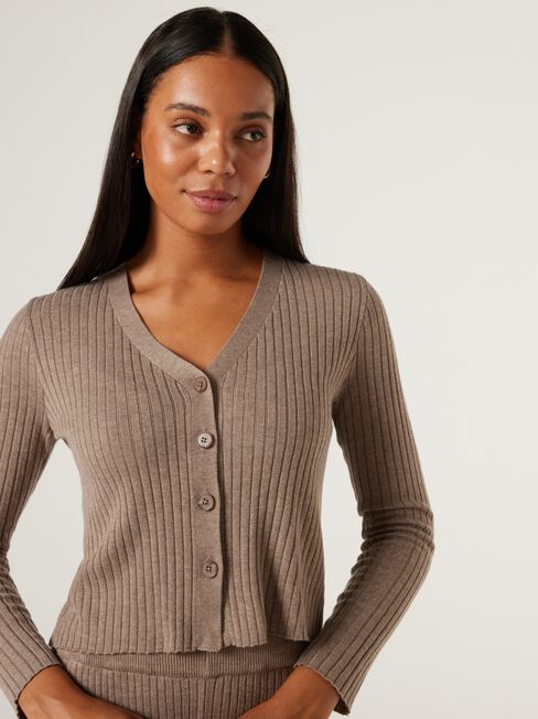 J-Luxe Chunky Ribbed Button Through, Taupe, hi-res
