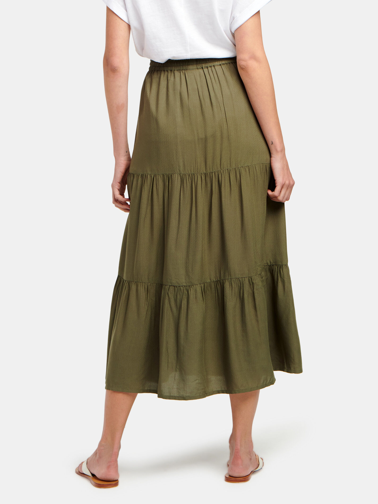 Green tiered midi skirt outlet