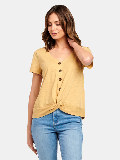 Byron Button Front Top, Yellow, hi-res