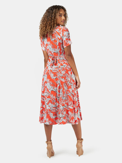 Jacqueline Printed Midi Dress, Red, hi-res