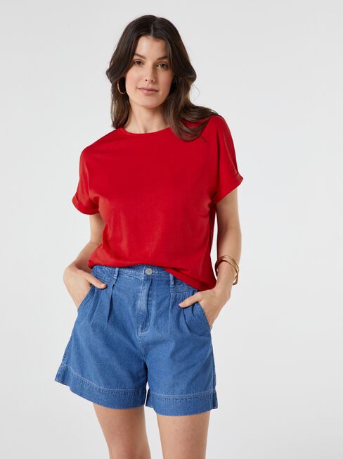 Drop Shoulder Tee, Red, hi-res