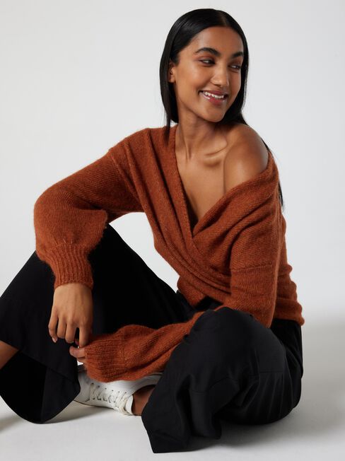 Charlotte Cross Over Knit, Cinnamon, hi-res
