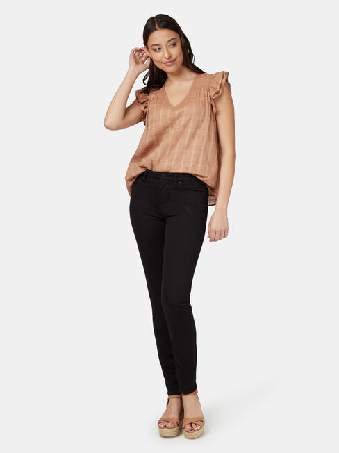 Freya Textured Frill Sleeve Top, Brown, hi-res